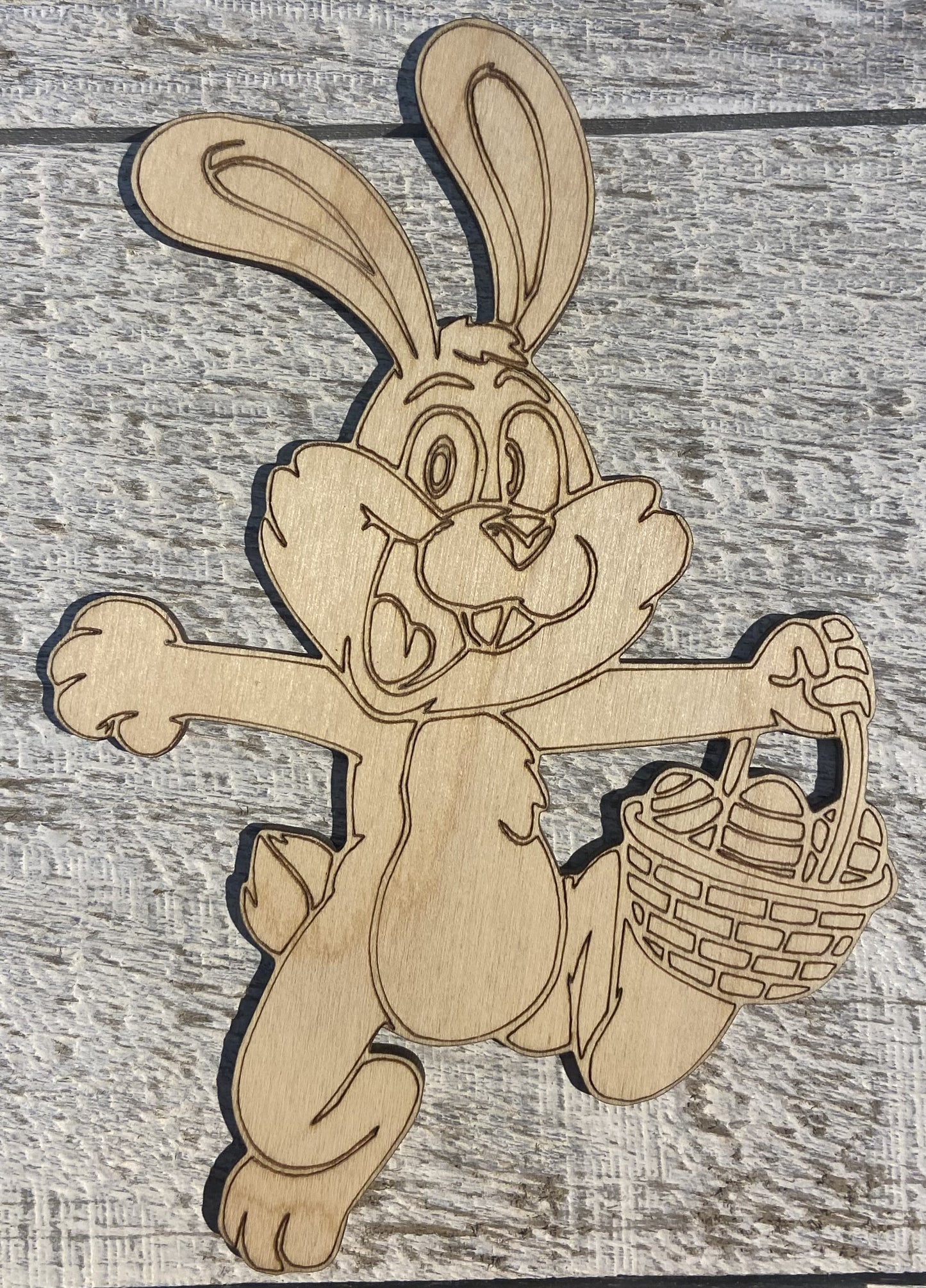 Ready to Paint Shape - 1/8" Birch - Bunny with Basket - S472