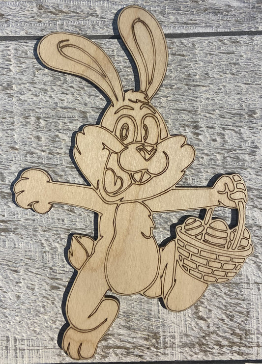 Ready to Paint Shape - 1/8" Birch - Bunny with Basket  - S472