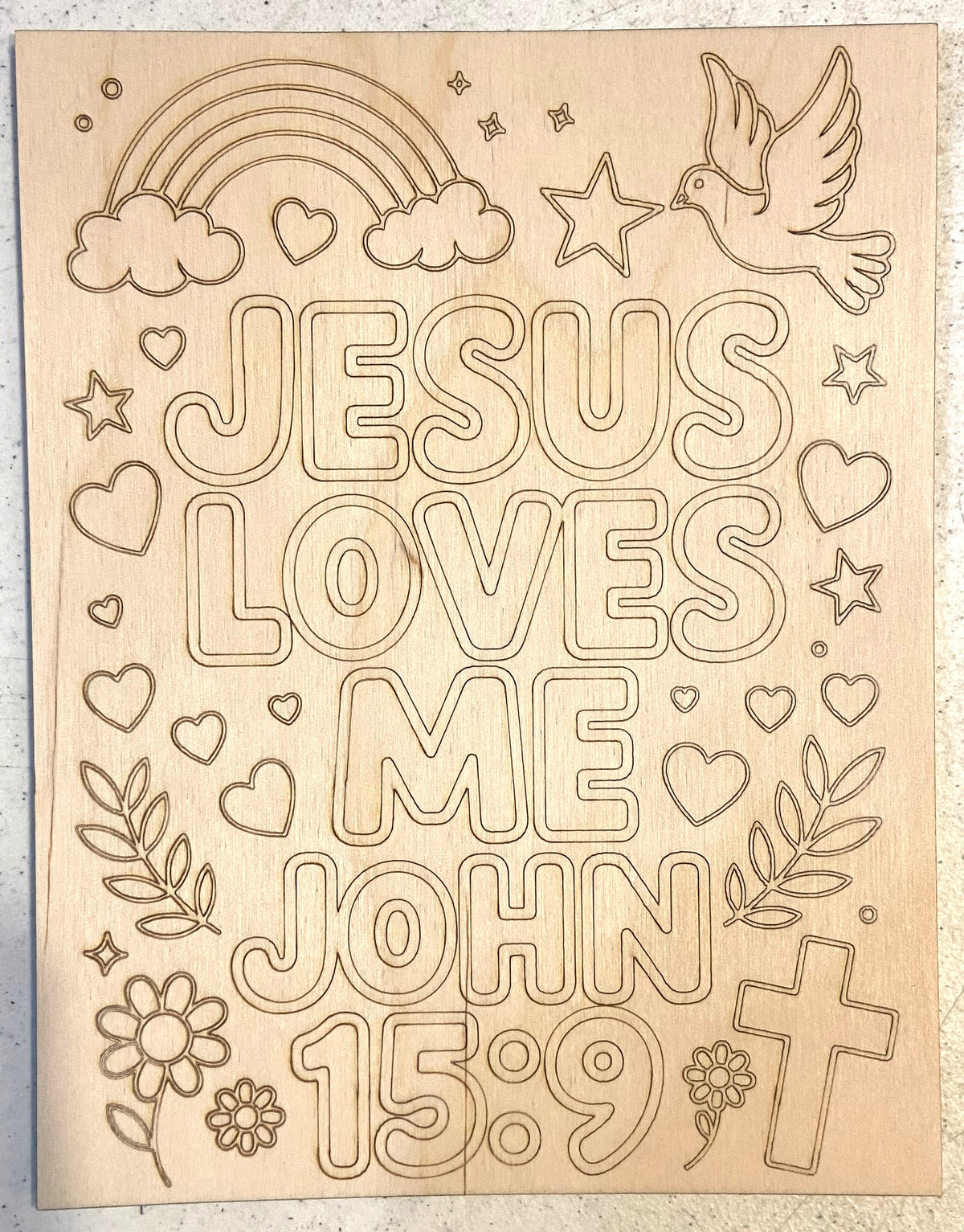 Ready to Paint Plywood 7" x 9" Coloring Boards - Jesus Loves Me - S619