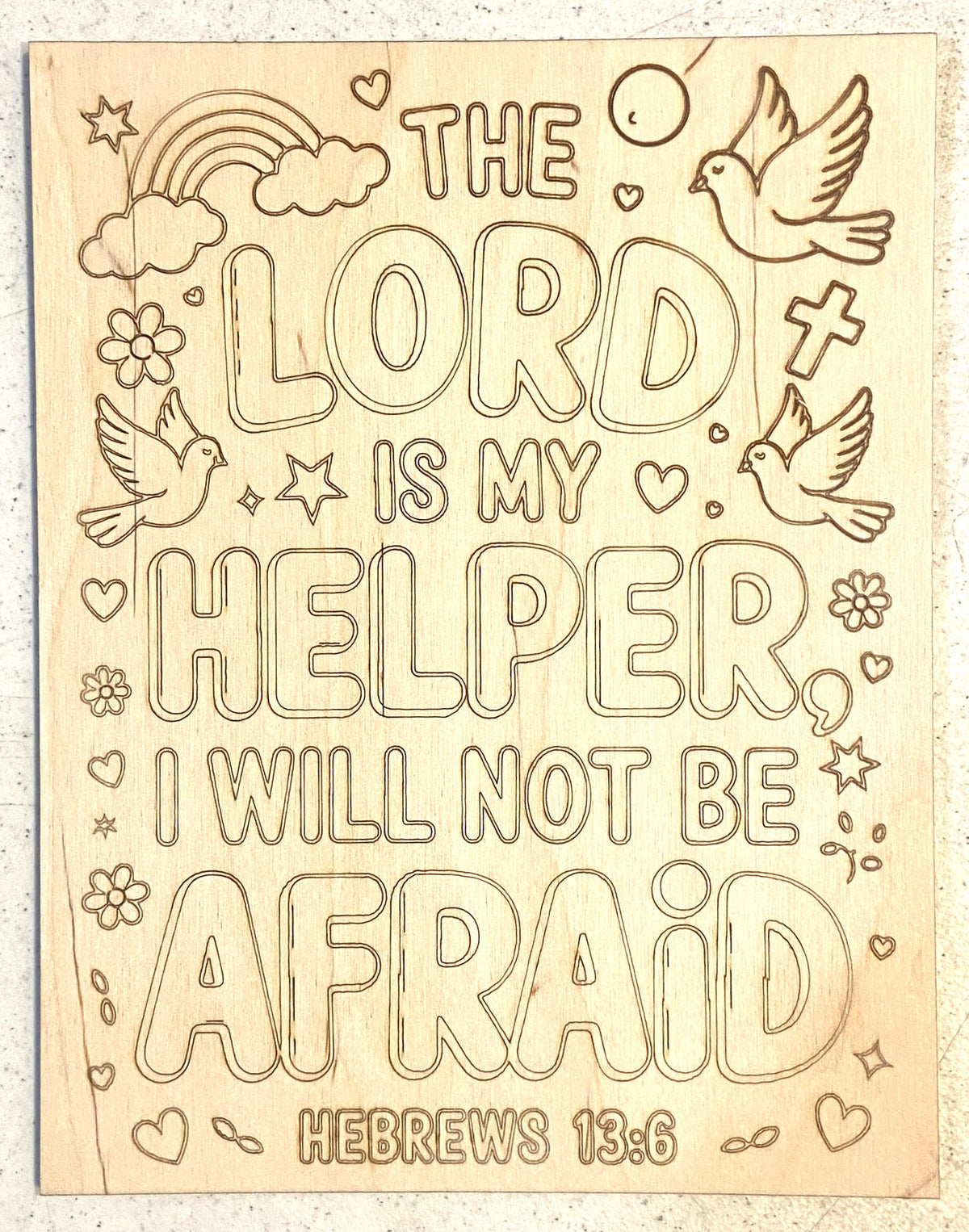 Ready to Paint Plywood 7" x 9" Coloring Boards - The Lord is My Helper - S622