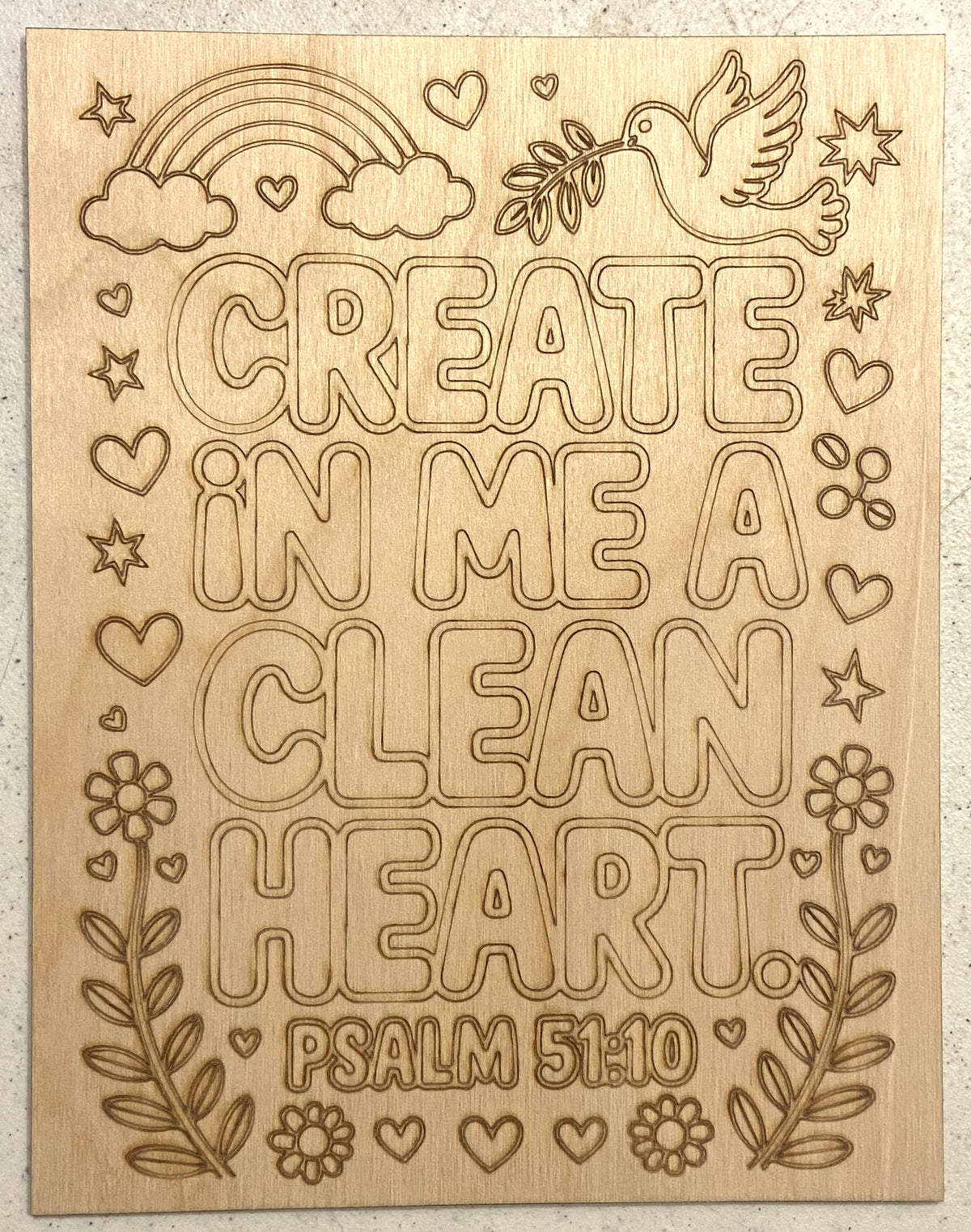 Ready to Paint Plywood 7" x 9" Coloring Boards - Create in Me A Clean Heart - S623