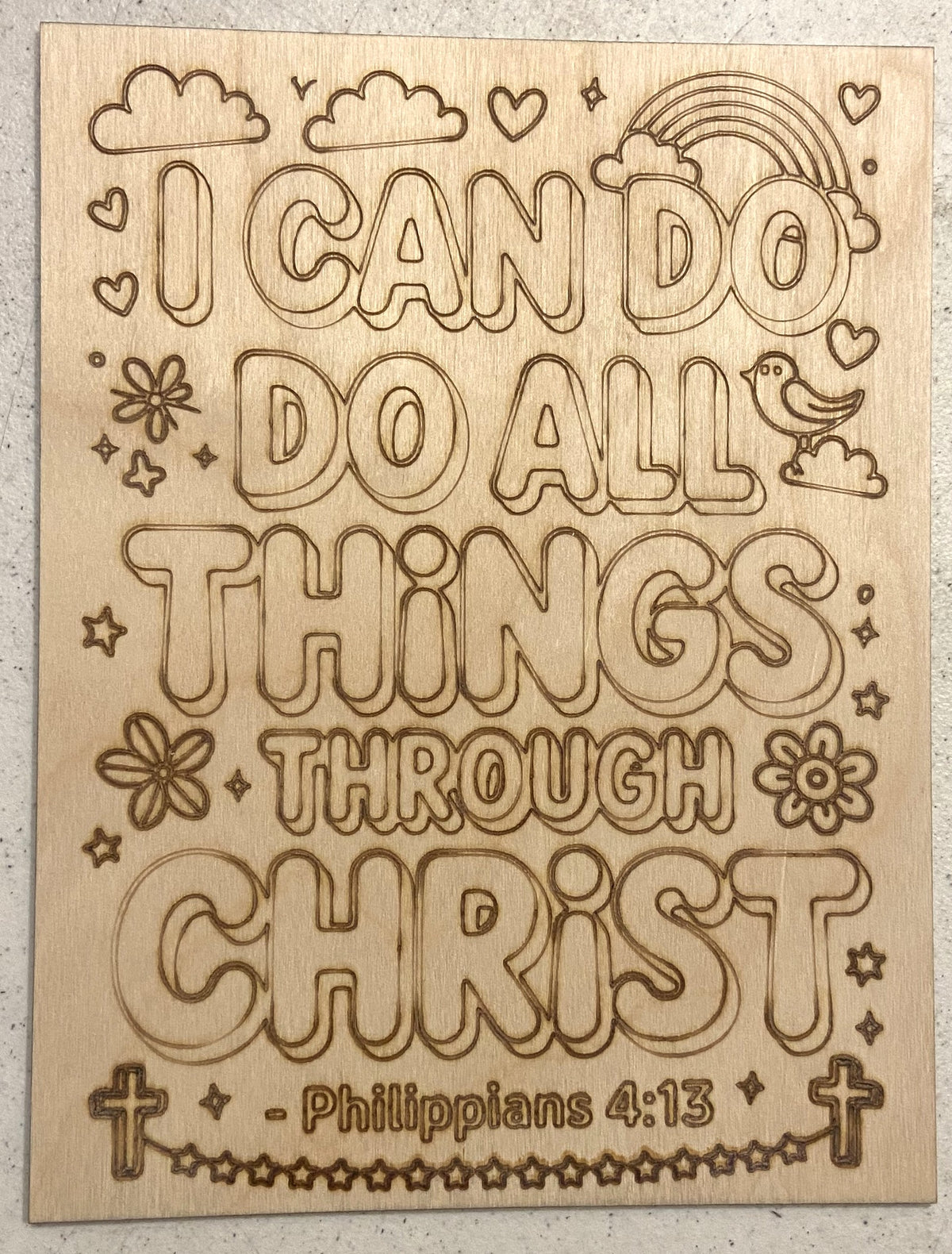Ready to Paint Plywood 7" x 9" Coloring Boards - I Can Do All THings - S624