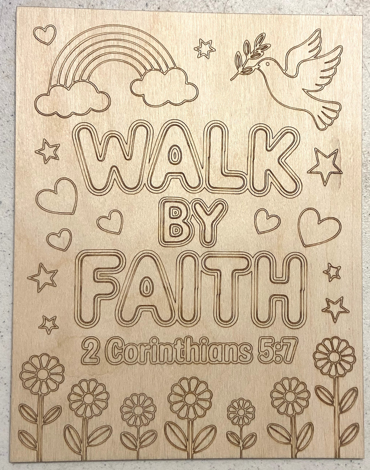 Ready to Paint Plywood 7" x 9" Coloring Boards - Walk By Faith - S625