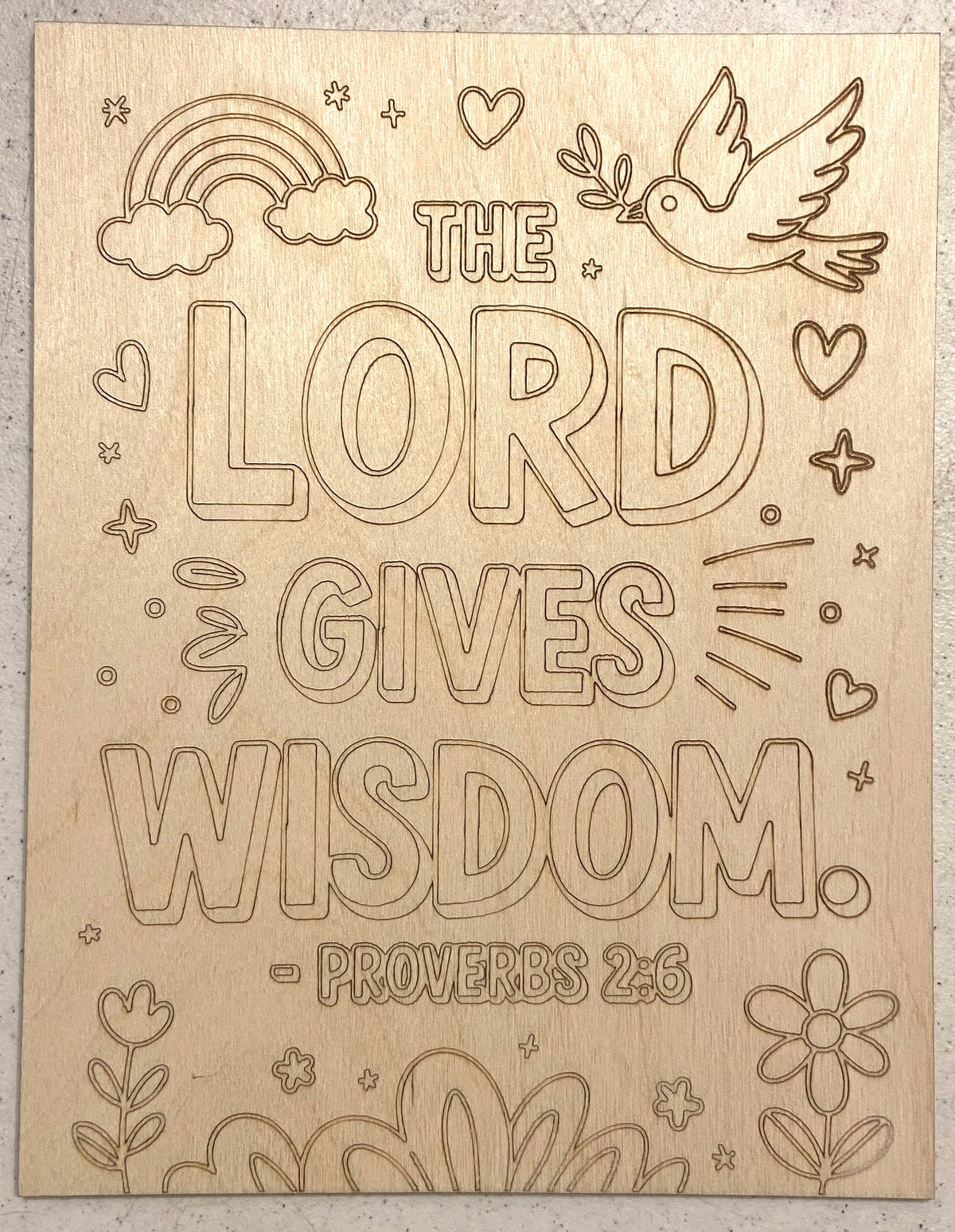 Ready to Paint Plywood 7" x 9" Coloring Boards - The Lord Gives Wisdom - S627