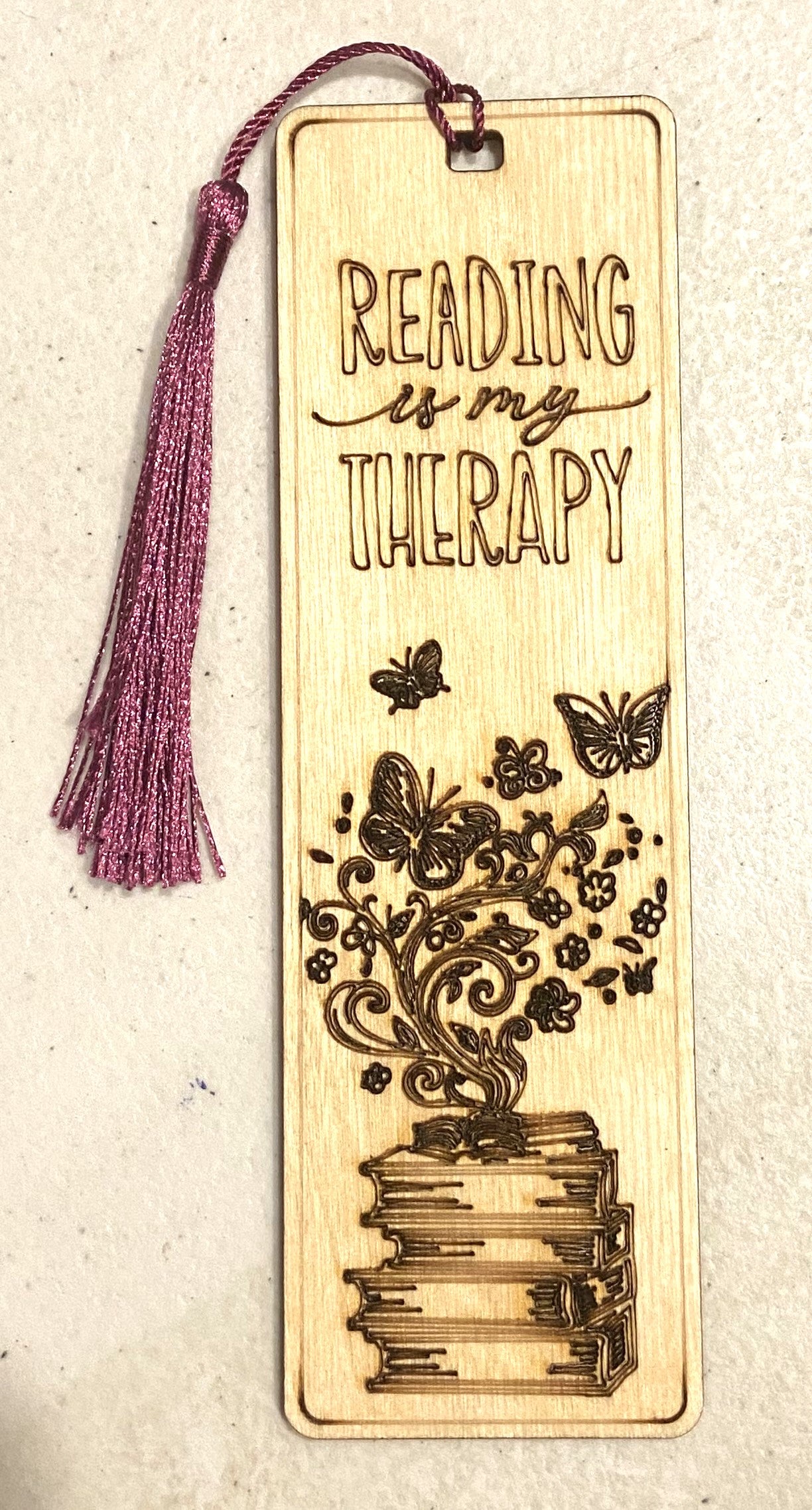 Wood Bookmark - Reading Is My Therapy