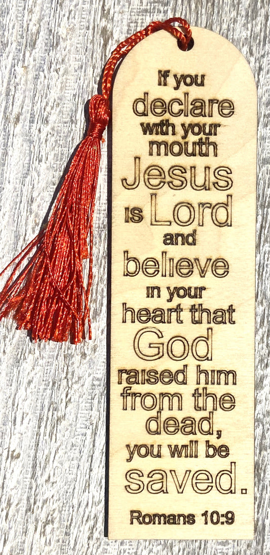 Wood Bookmark - Romans 10:9 - B086