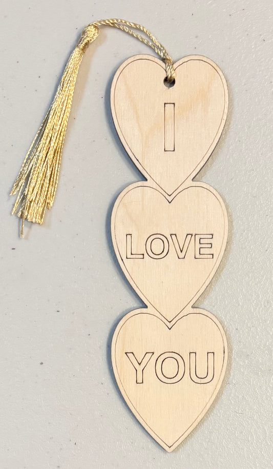 Wood Bookmark - I Love You Hearts - B106