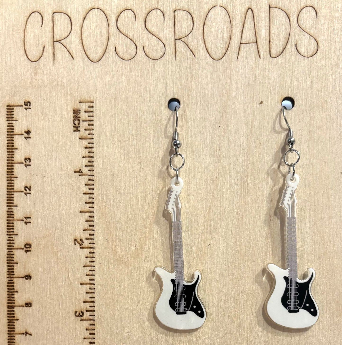 Acrylic Earrings Guitar - White - B098