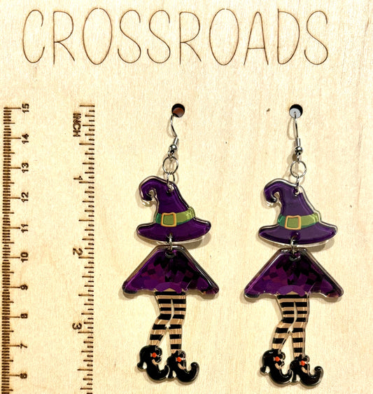 Acrylic Earrings Witch - Purple - BE107