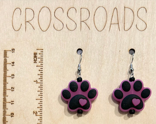 Focal Bead Earrings - Puppy Paw - Dark Puple - BE174