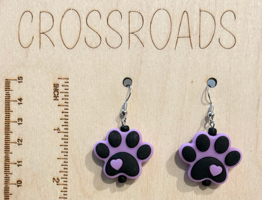 Focal Bead Earrings - Puppy Paw - Light Puple - BE175