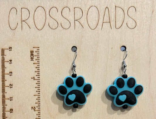 Focal Bead Earrings - Puppy Paw - Blue - BE176