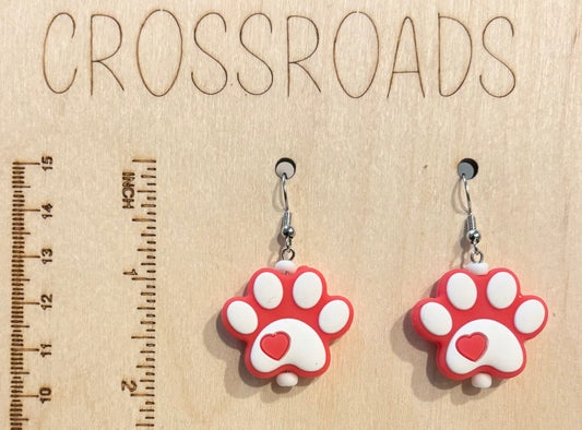 Focal Bead Earrings - Puppy Paw - Red - BE177