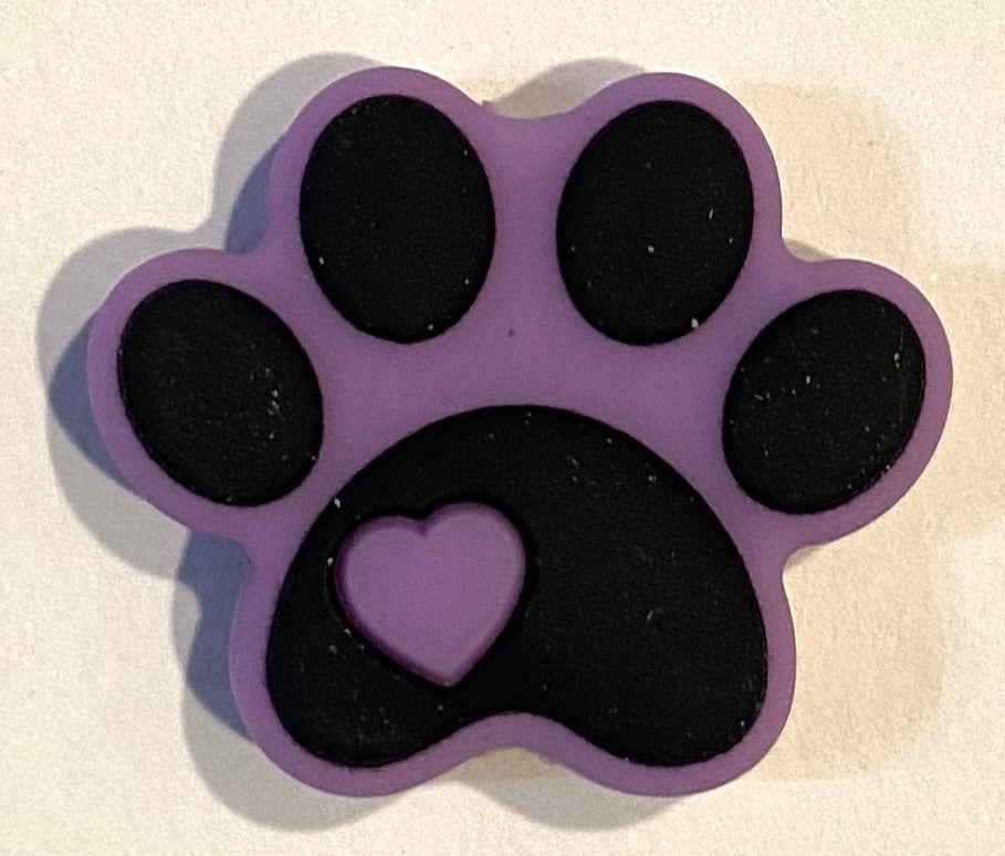 Silicone Focal Bead - Purple Paw Print - #FB144