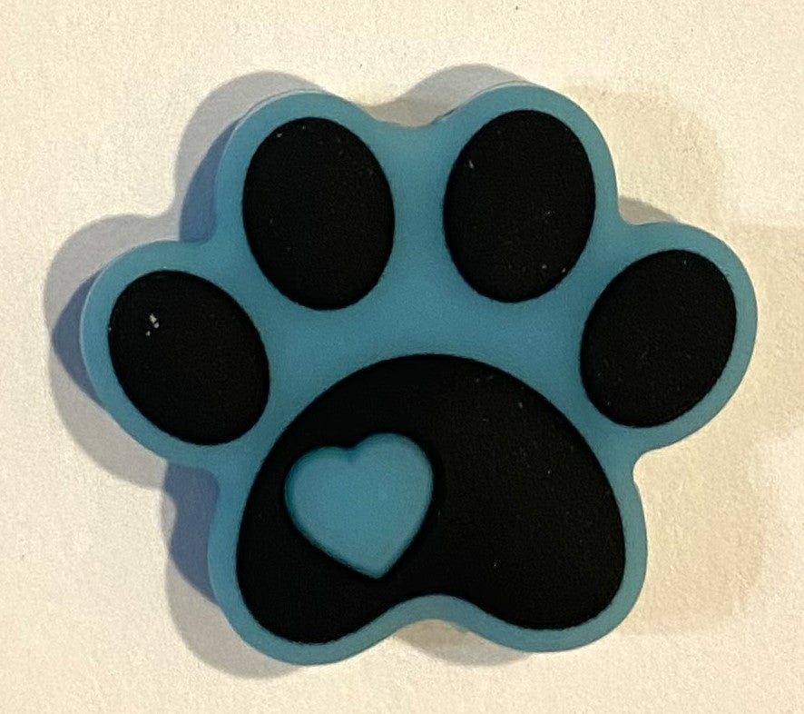 Silicone Focal Bead - Turquoise Paw Print - #FB145