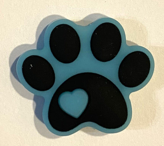 Silicone Focal Bead - Turquoise Paw Print  - #FB145