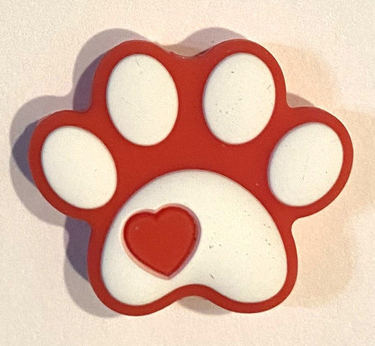 Silicone Focal Bead - Red Paw Print  - #FB146