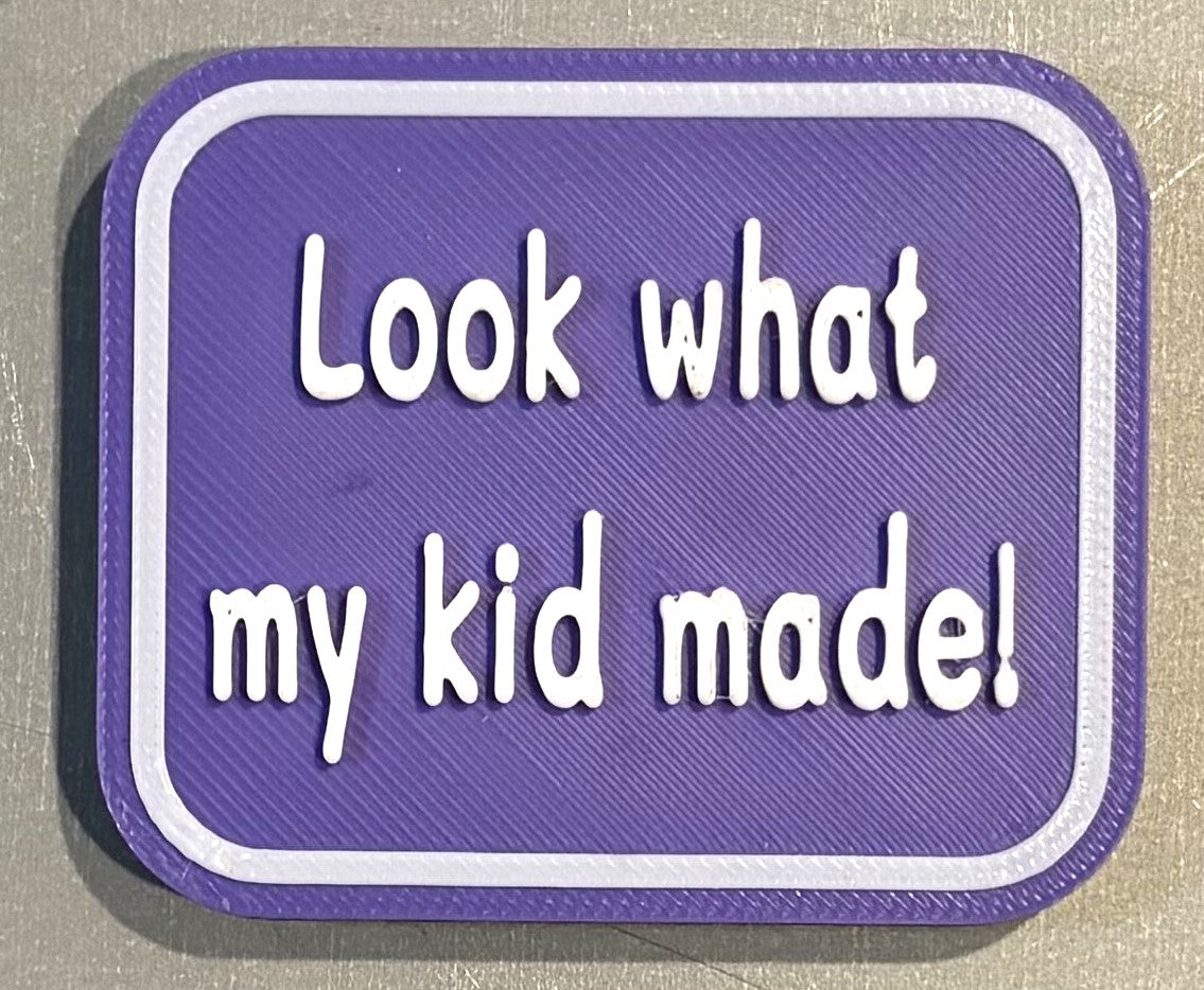 Look What My Kids Made Magnet 2" x 2-3/8" White over Purple