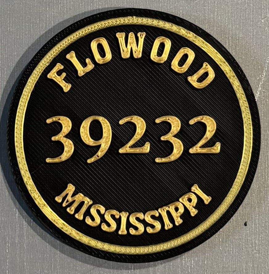 Flowood, Mississippi 39232 Magnet 2-3/8" Gold over Black