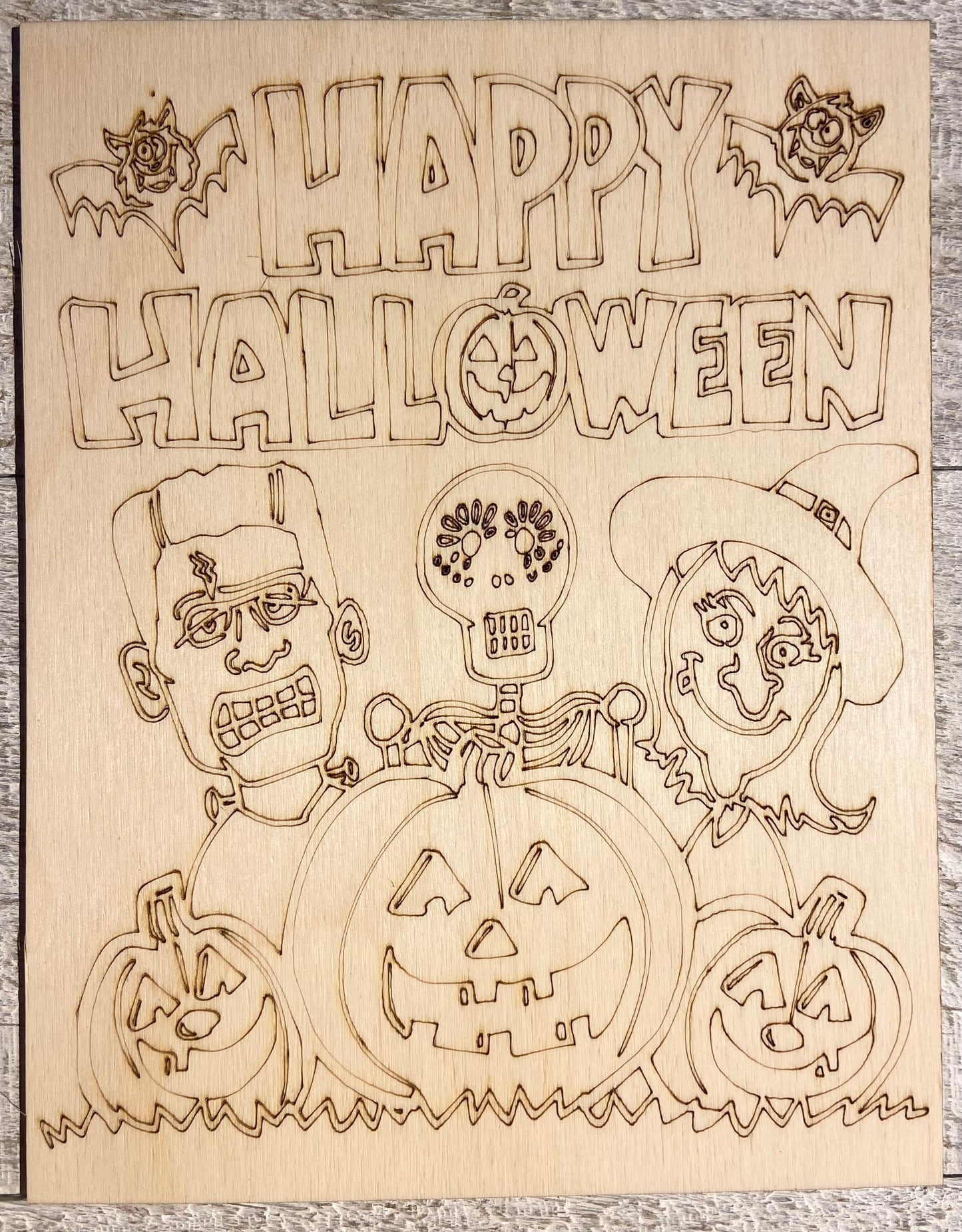 Ready to Paint Plywood Coloring Boards - Happy Halloween - S074
