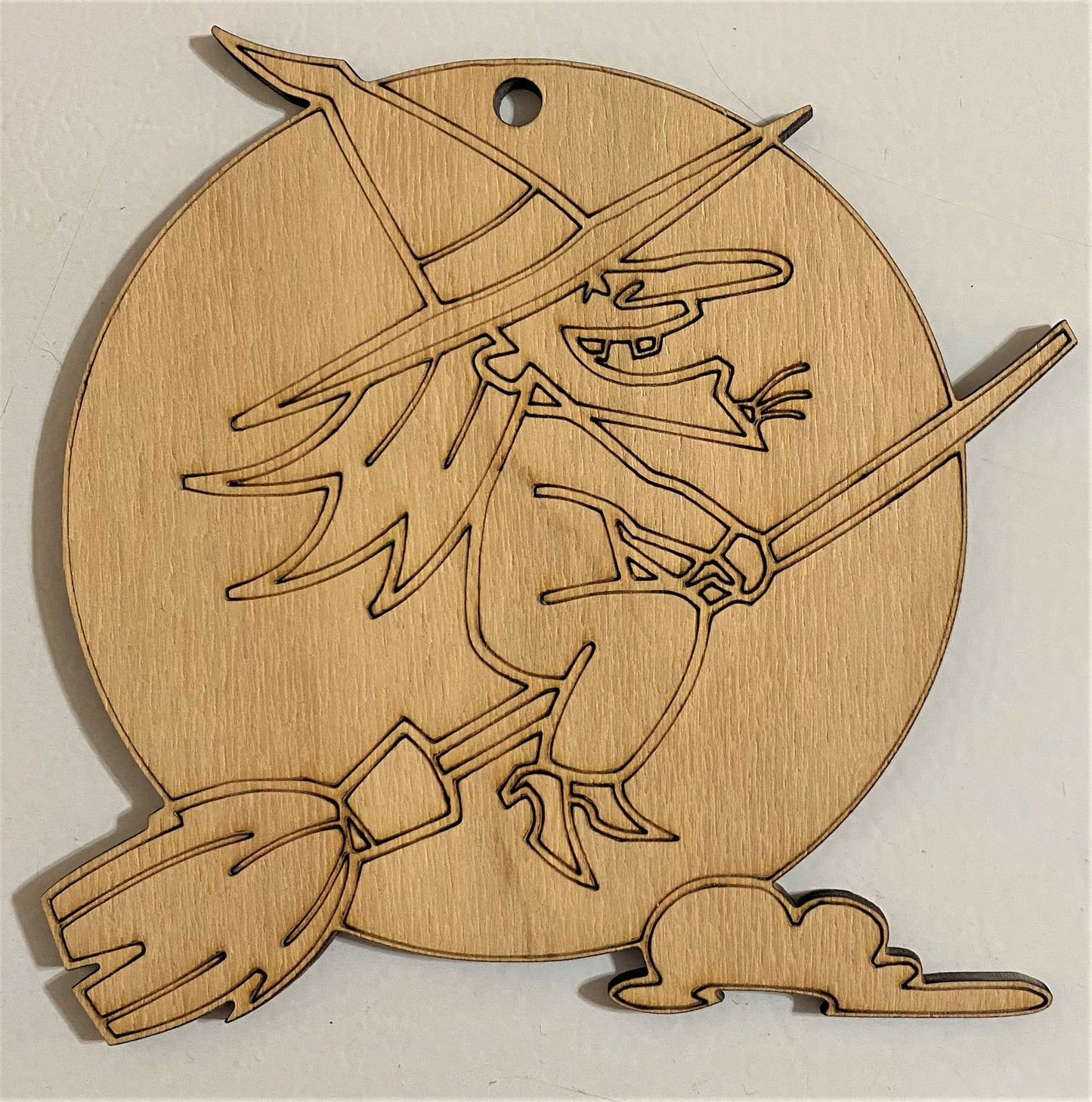 Ready to Paint Shape - 1/8" Birch - Witch w/ Moon - S077