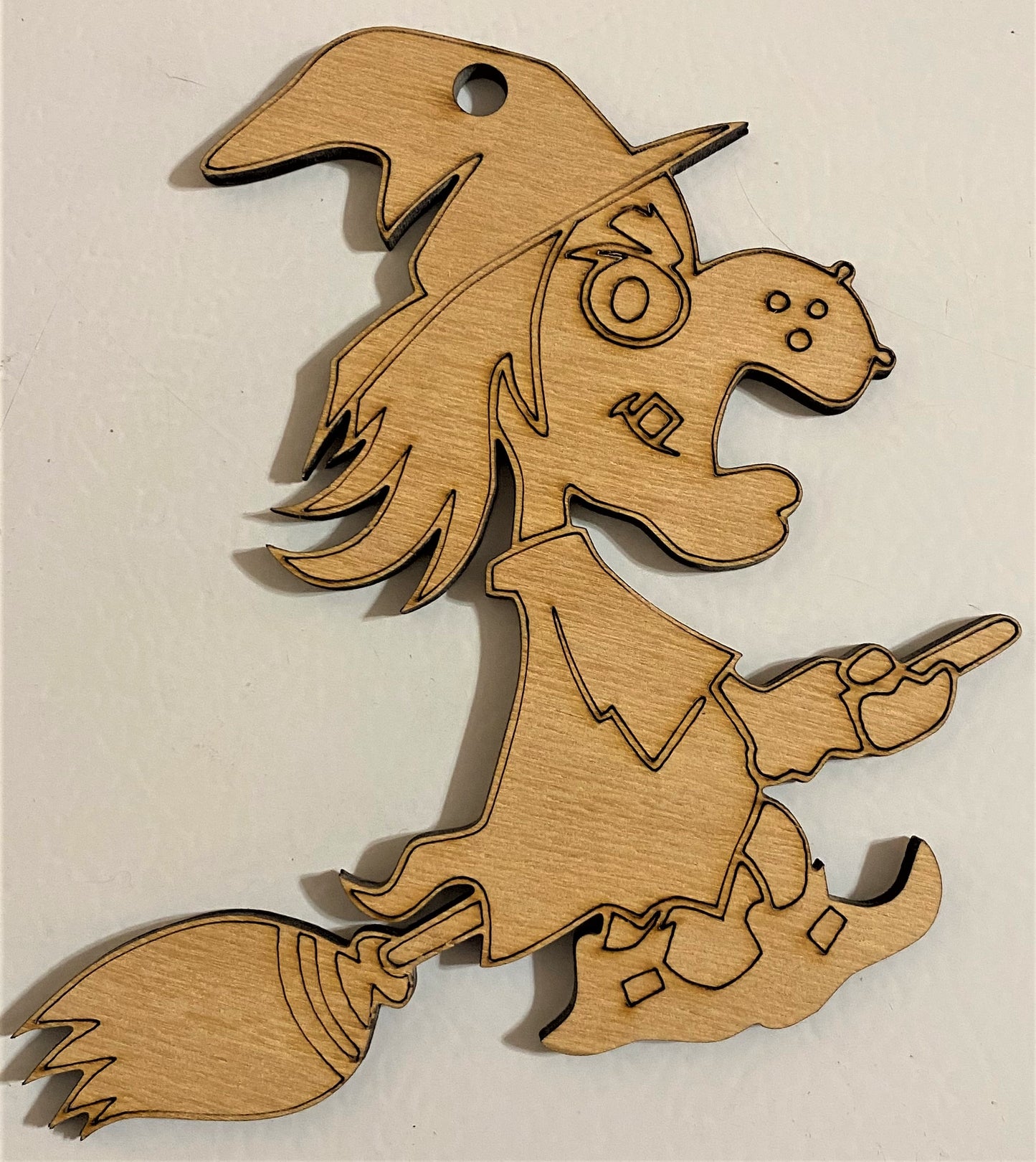 Ready to Paint Shape - 1/8" Birch - Witch on Broom - S078