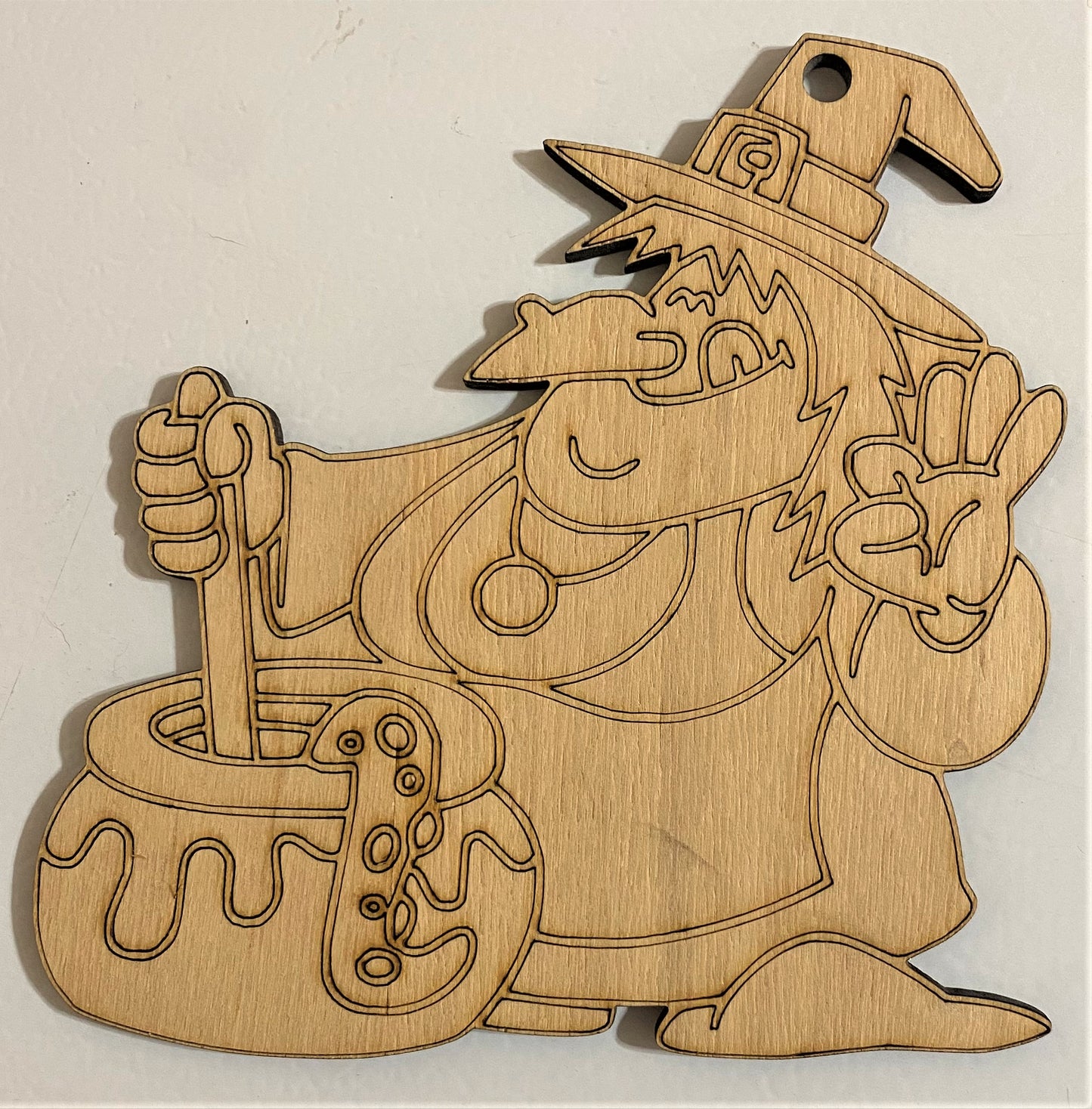 Ready to Paint Shape - 1/8" Birch - Witch with Cauldren - S079