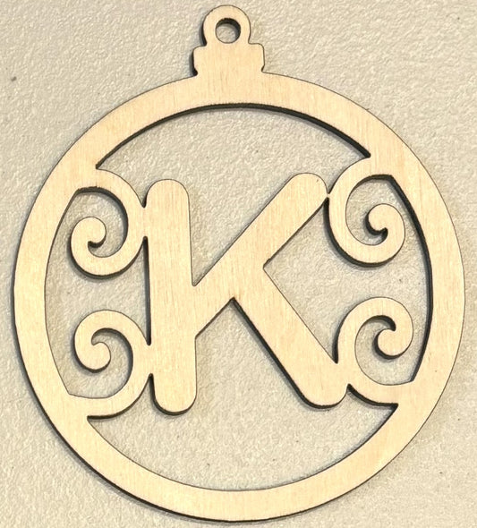 Ready to Paint Ornament - 1/8" Plywood - "K" Ornament - S374
