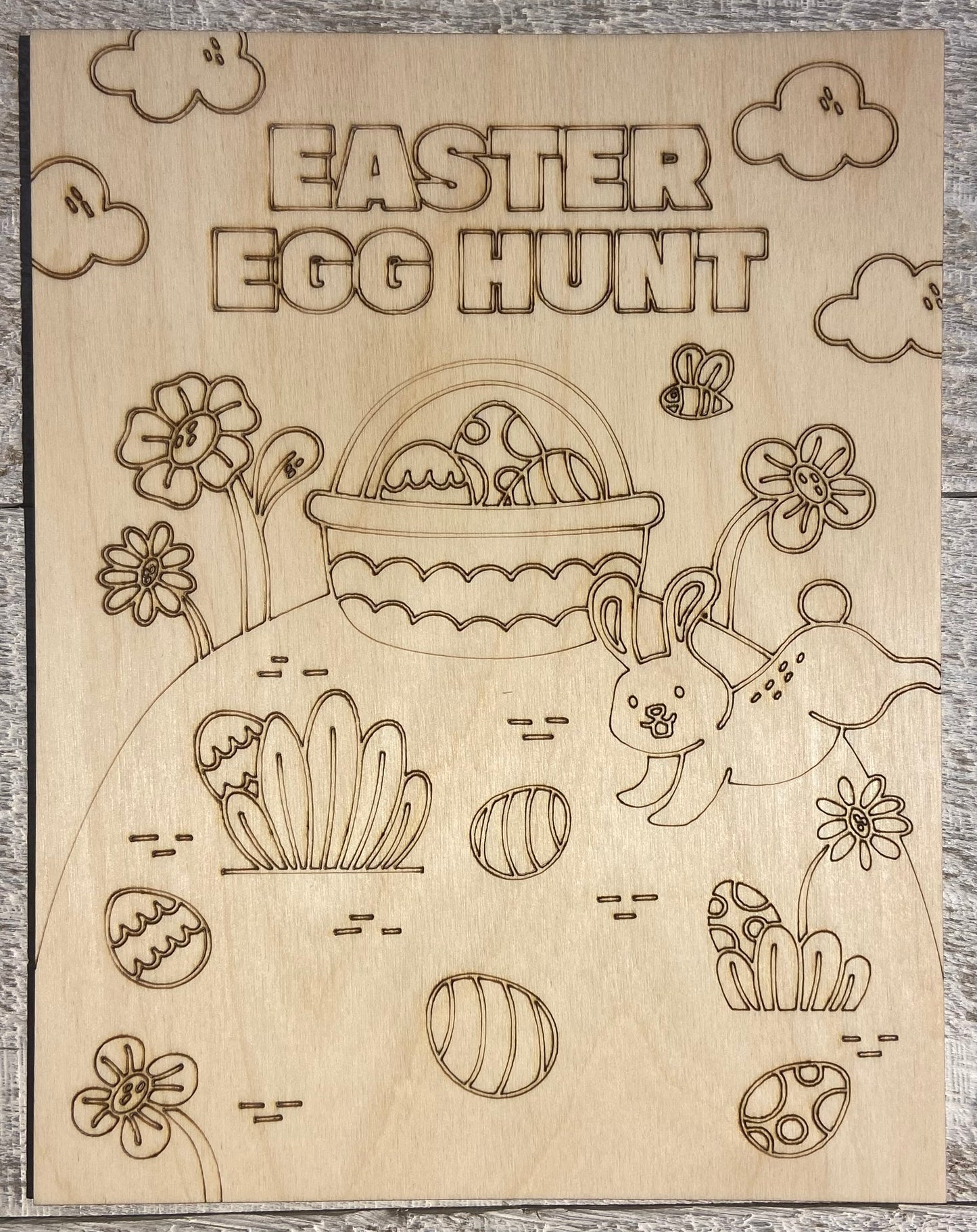 Wood Coloring Board - 1/8" Plywood - 7x9 Easter Bunny 2