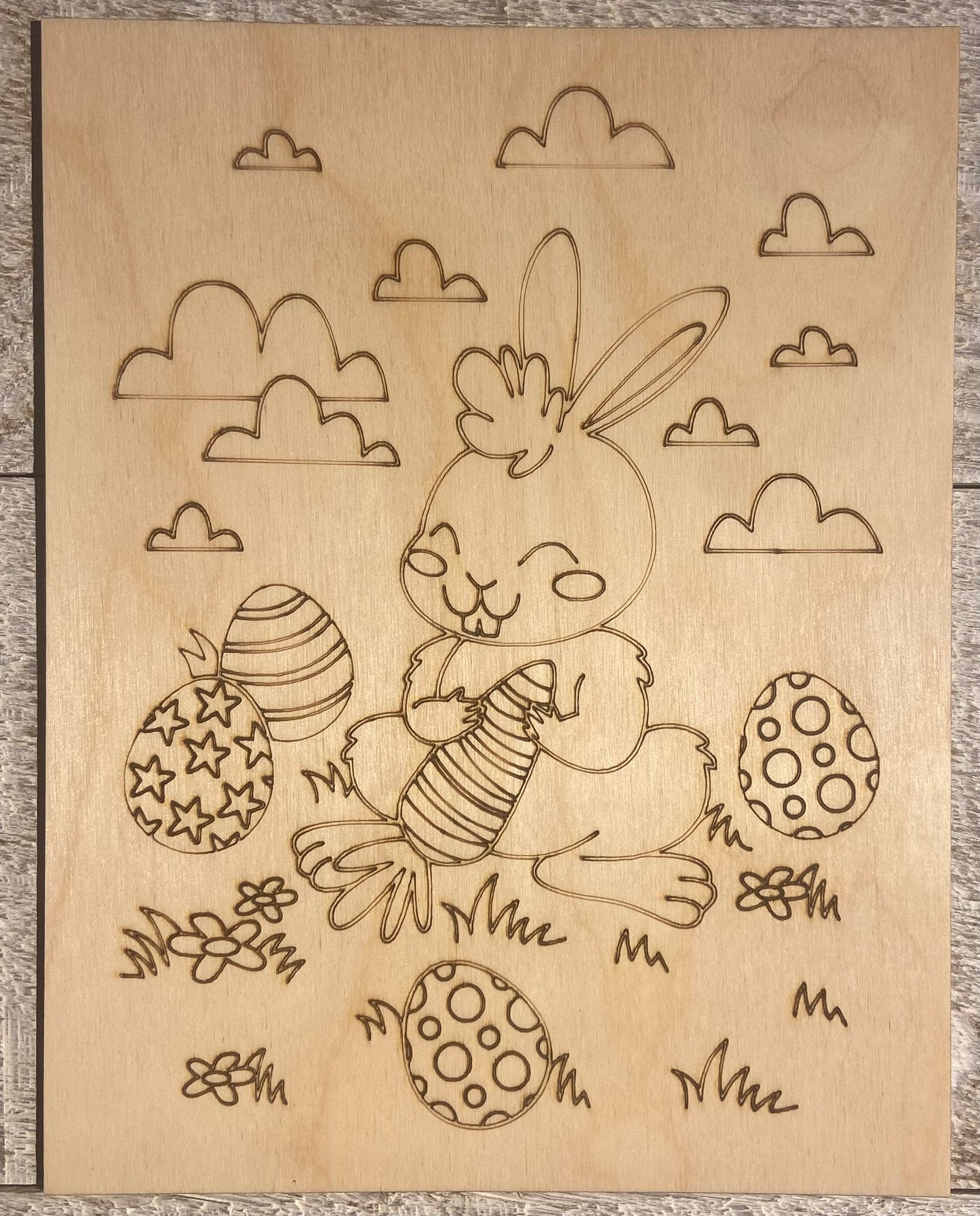Wood Coloring Board - 1/8" Plywood - 7x9 Easter Bunny w/ Carrot