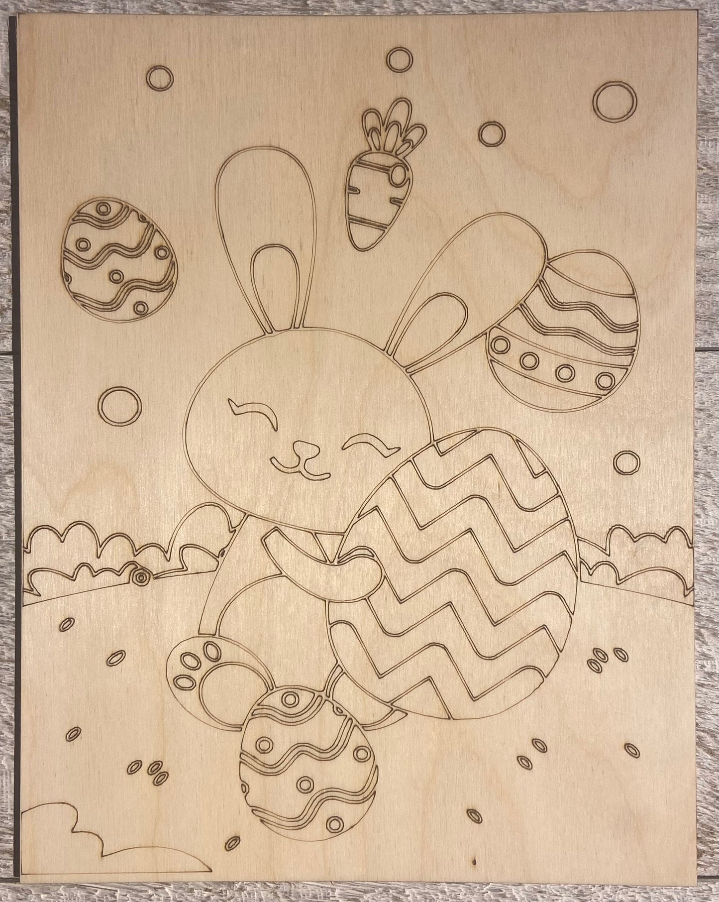 Wood Coloring Board - 1/8" Plywood - 7x9 Easter Bunny w/Egg