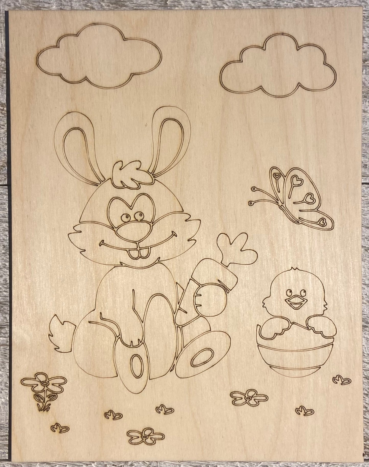 Wood Coloring Board - 1/8" Plywood - 7x9 Easter Bunny w/Chic