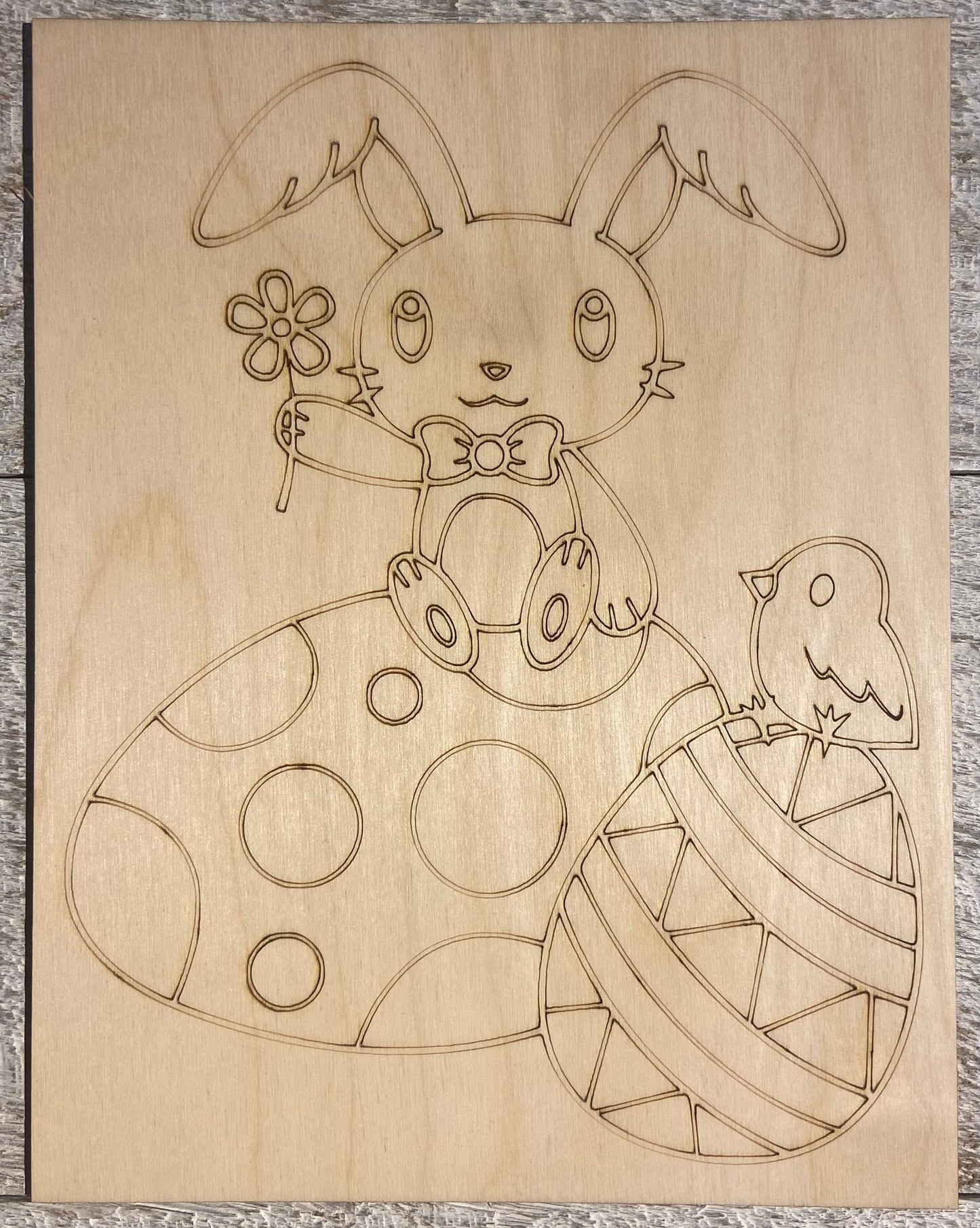 Wood Coloring Board - 1/8" Plywood - 7x9 Easter Bunny w/Chic 2