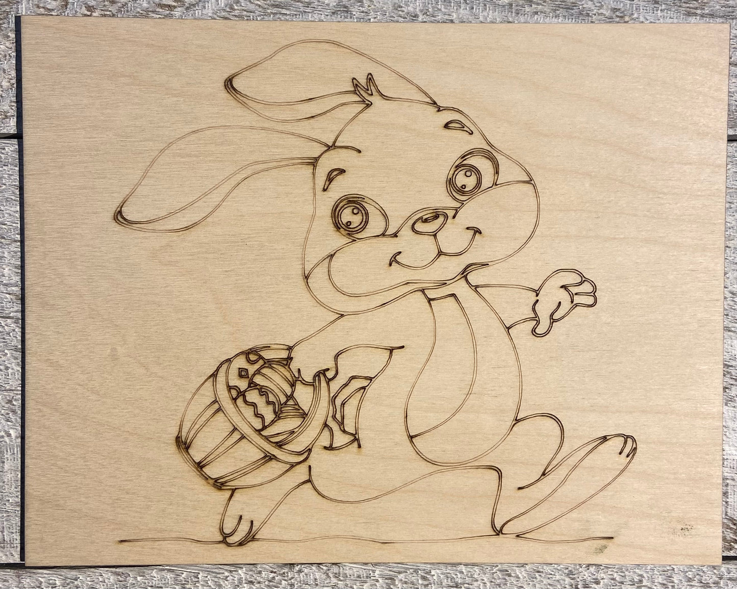 Wood Coloring Board - 1/8" Plywood - 7x9 Bunny Running With Basket