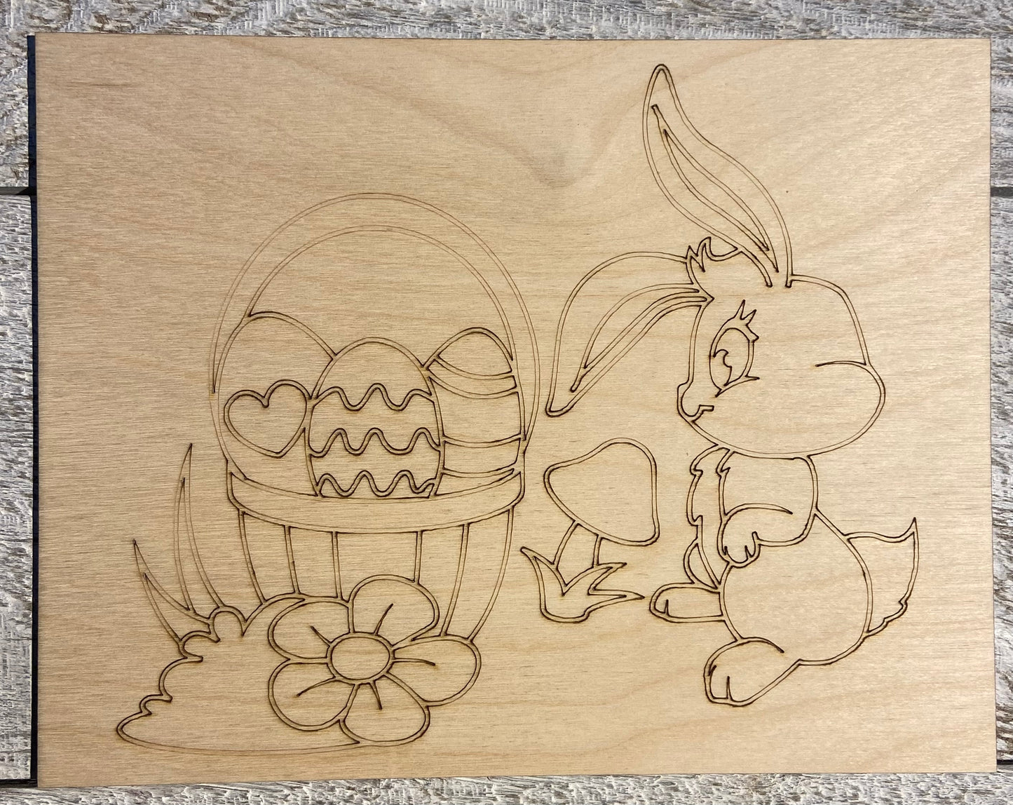 Wood Coloring Board - 1/8" Plywood - 7x9 Easter Basket and Bunny