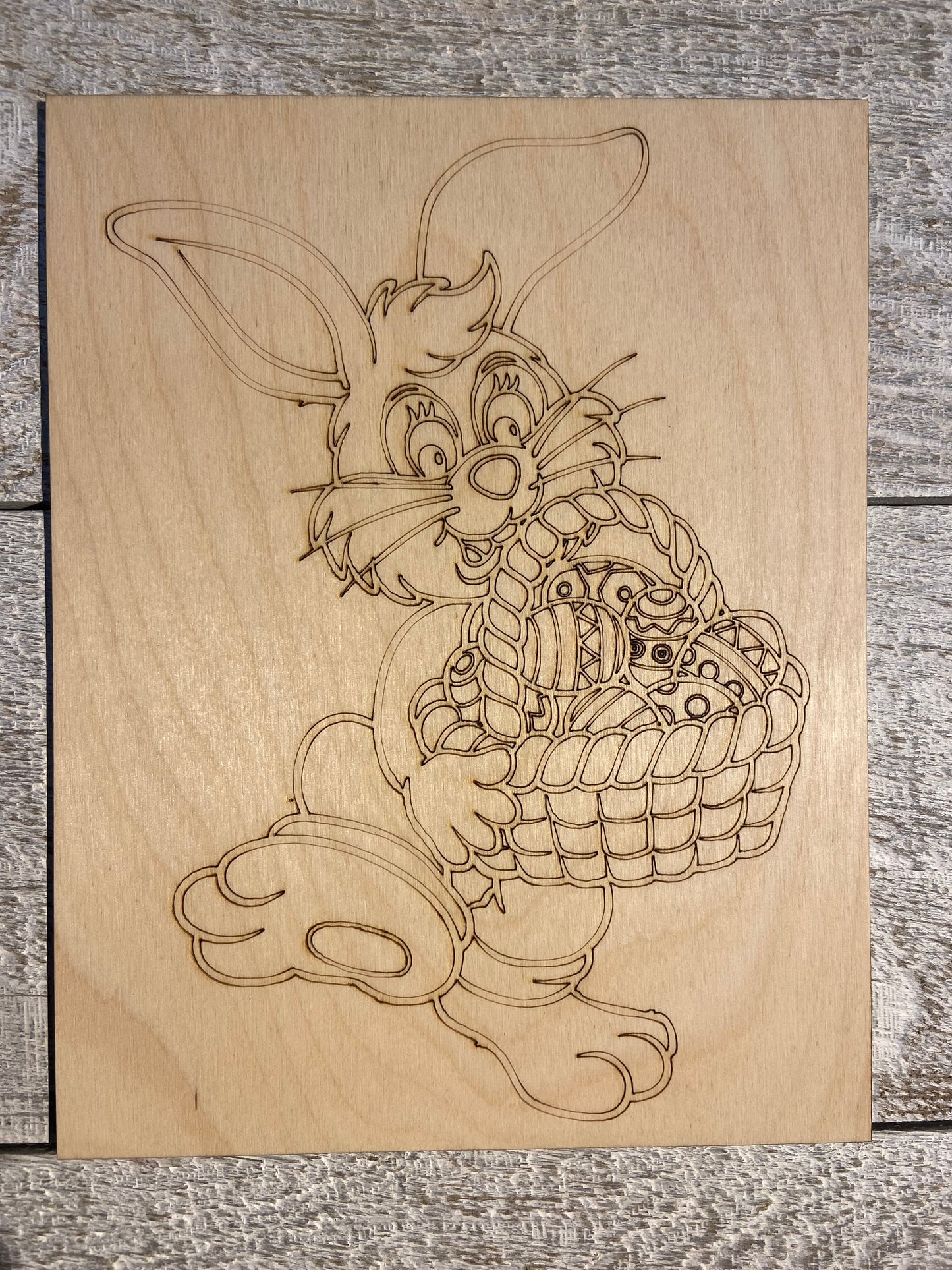 Wood Coloring Board - 1/8" Plywood - 7x9 Bunny Holding Basket