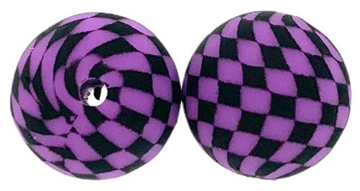 15mm Printed Silicone Beads 5/pack - Checkered Purple - SB115