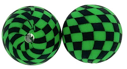 15mm Printed Silicone Beads 5/pack - Checkered Grass Green - SB119