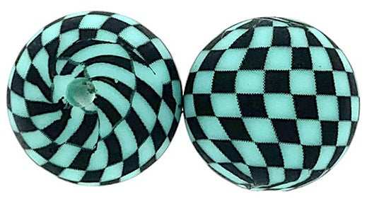 15mm Printed Silicone Beads 5/pack - Checkered Sky Blue Green - SB121