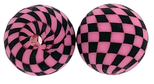 15mm Printed Silicone Beads 5/pack - Checkered Quartz Pink - SB122