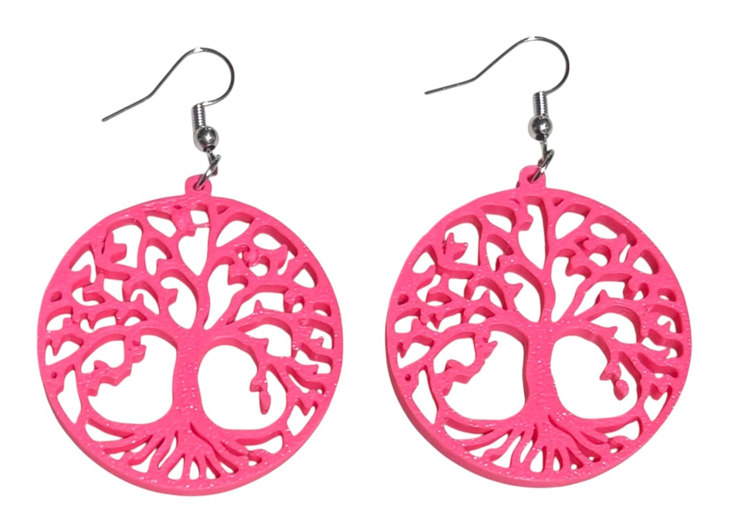 3D Printed Earrings - 1.5" x 2.25" Tree of Life - Hot Pink