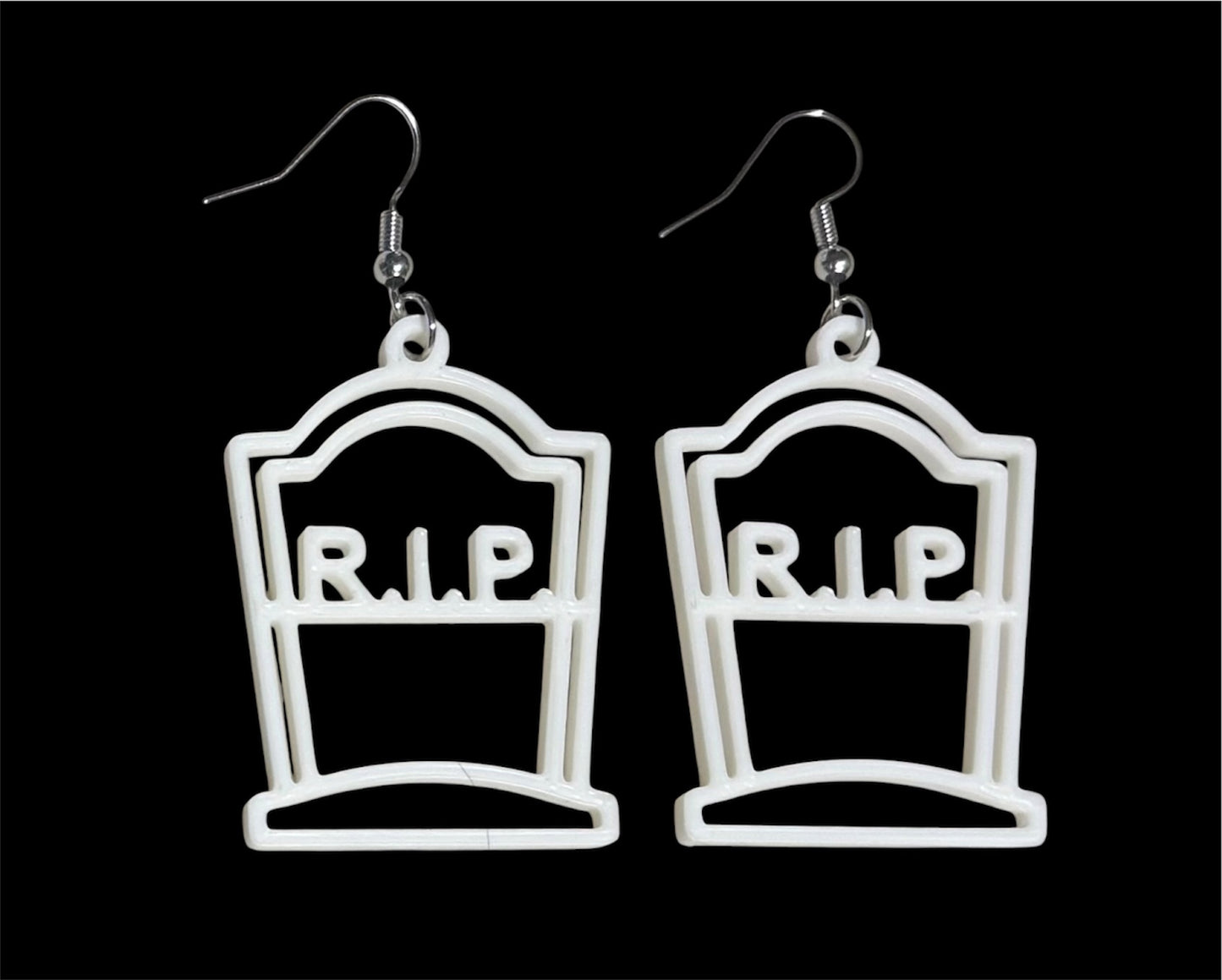 3D Printed Earrings - 2.25" x 1.25" R.I.P. Tombstone - WHITE