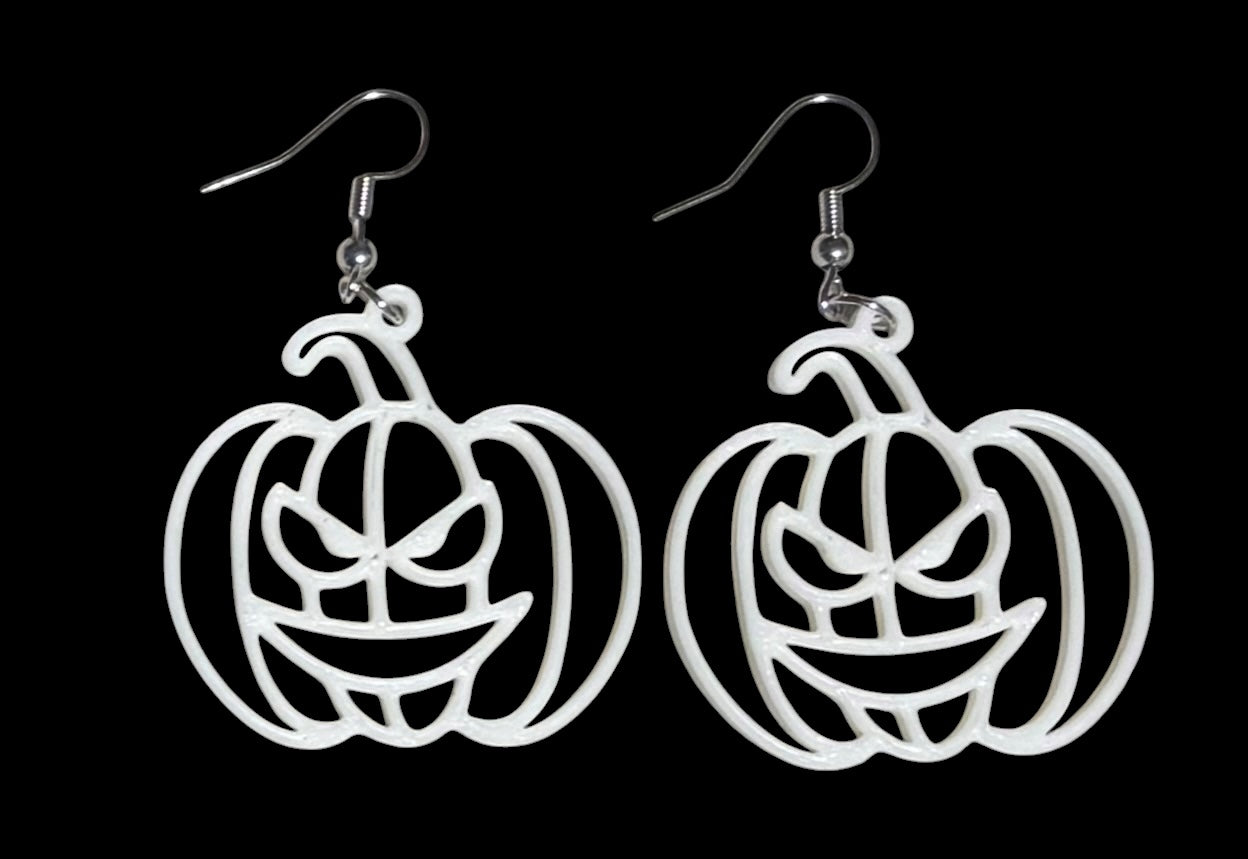 3D Printed Earrings - 2.25" x 1.5" - Pumpkin 2 - WHITE