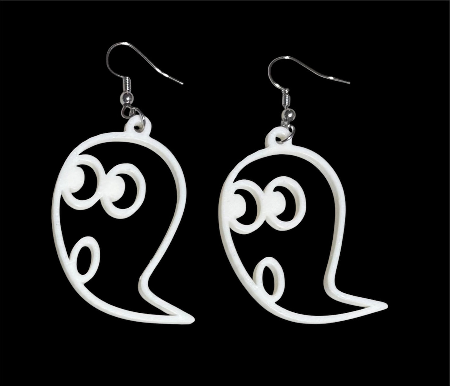 3D Printed Earrings - 2.5" x 1.25" - Ghost - WHITE