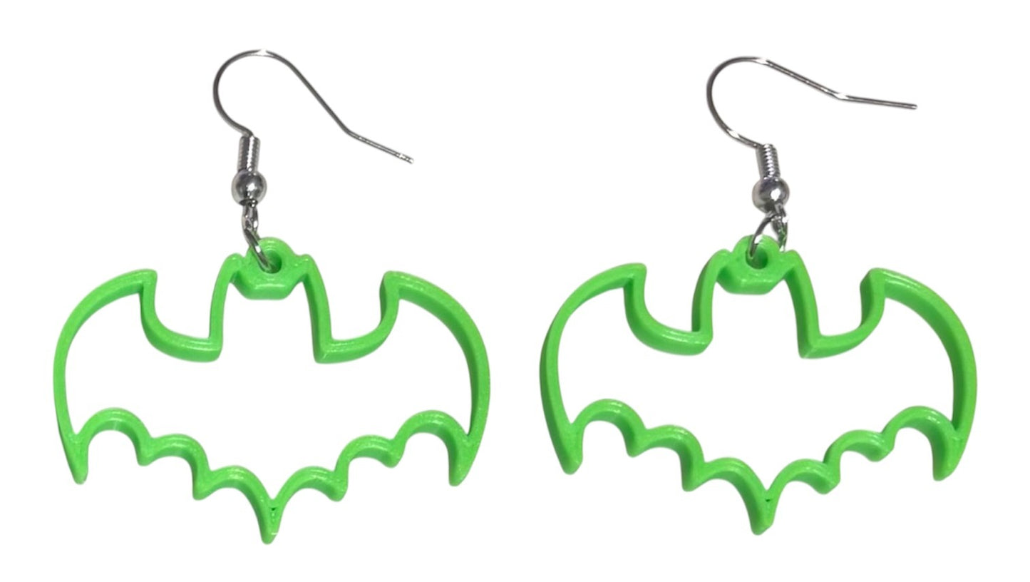 3D Printed Earrings - 1.5" x 1.5" - BAT - LIME