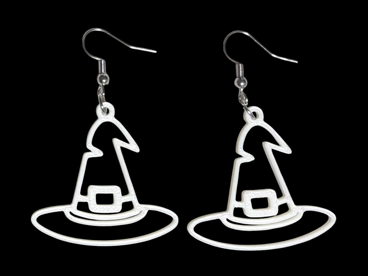 3D Printed Earrings - 2.25" x 1.5" - Wizard Hat - WHITE