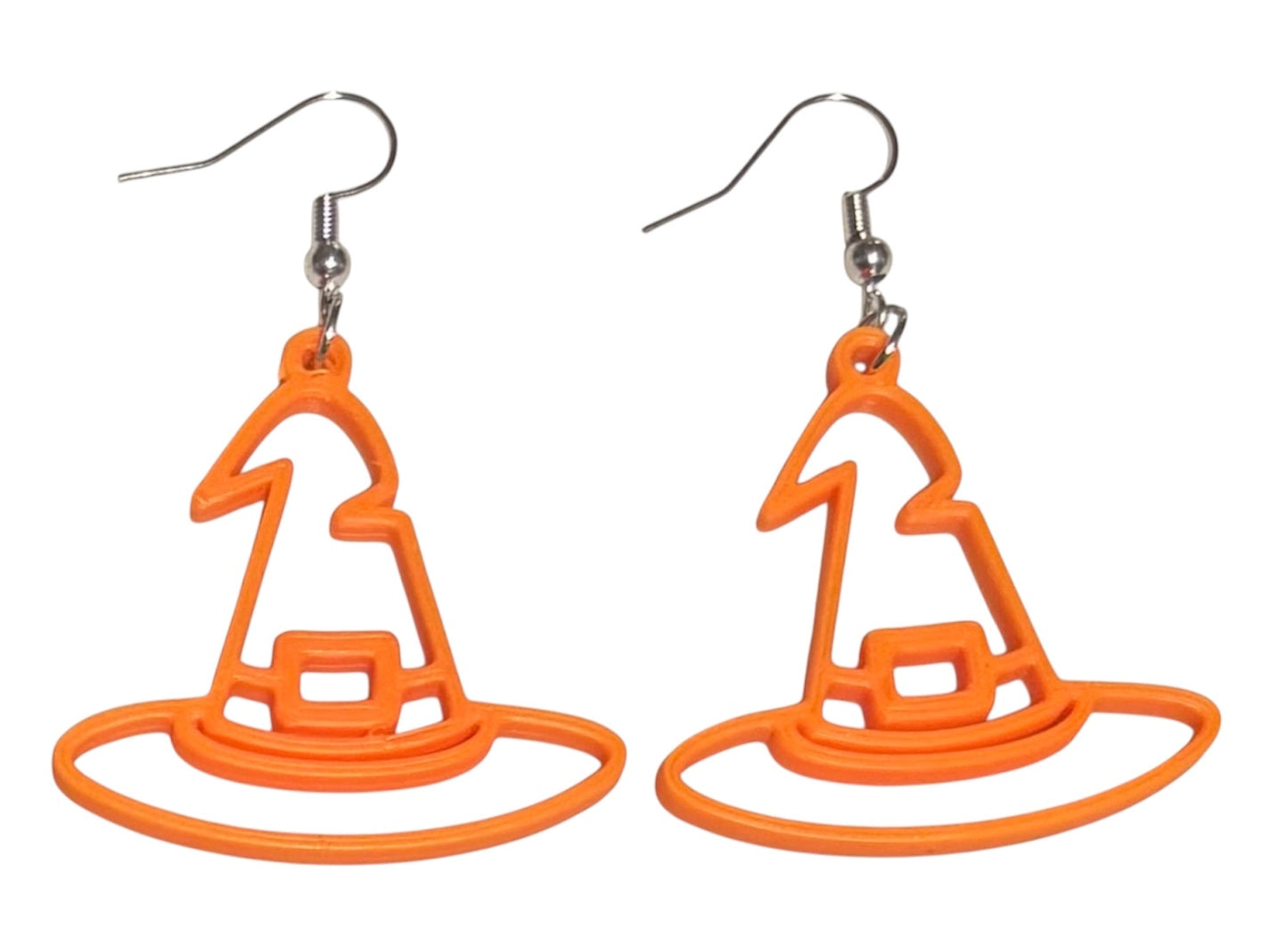 3D Printed Earrings - 2.25" x 1.5" - Wizard Hat - ORANGE
