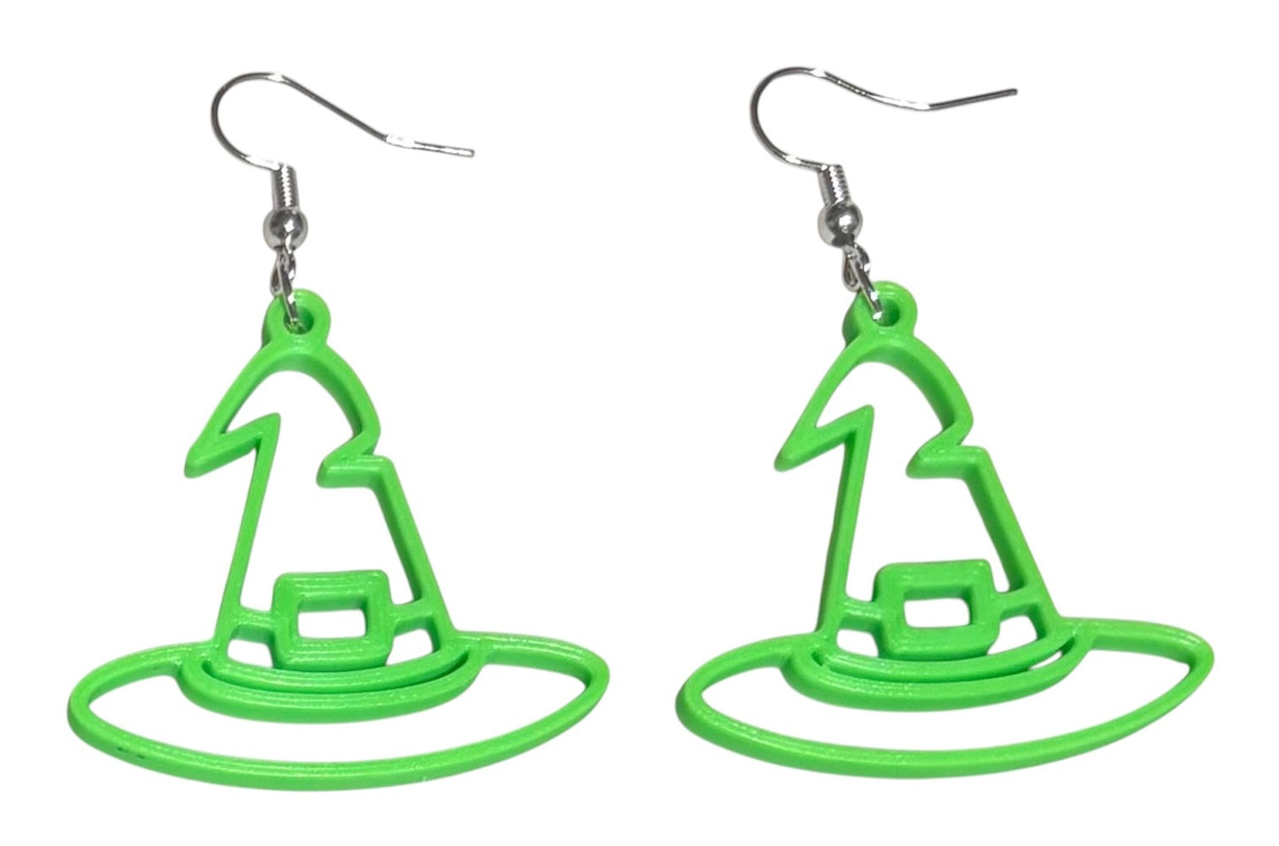 3D Printed Earrings - 2.25" x 1.5" - Wizard Hat - LIME