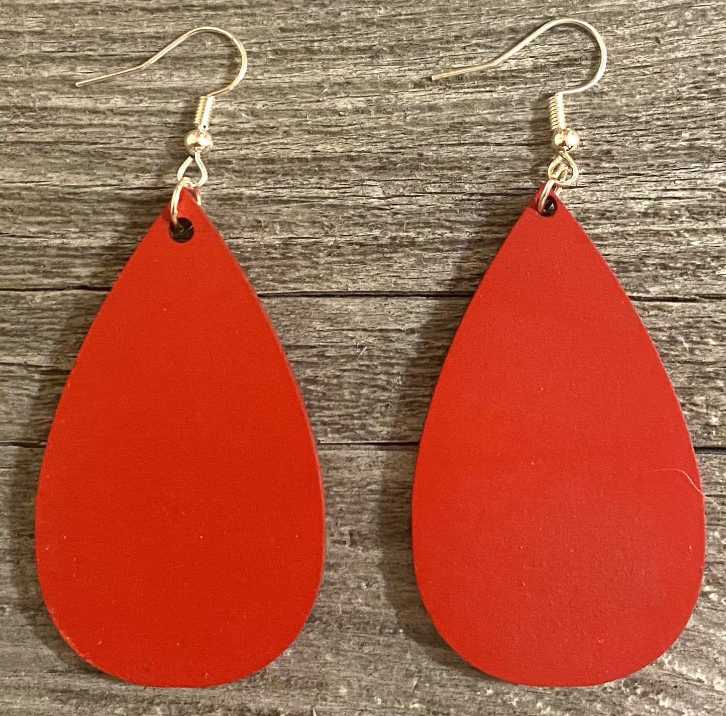 Teardrop Wood Earrings, Red