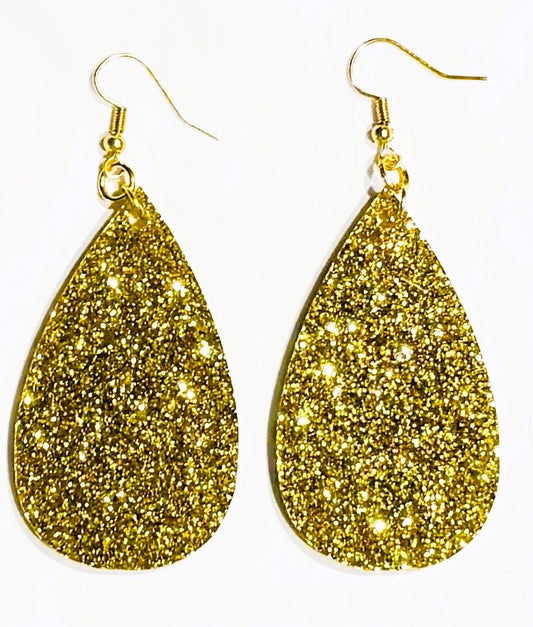 Teardrop Earrings, Acrylic Gold Glitter